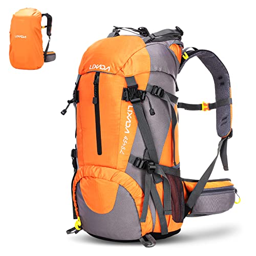 Lixada Mochila de Senderismo 50L con Cubierta Impermeable Mochila de Marcha Trekking Camping Deporte Al Aire Libre